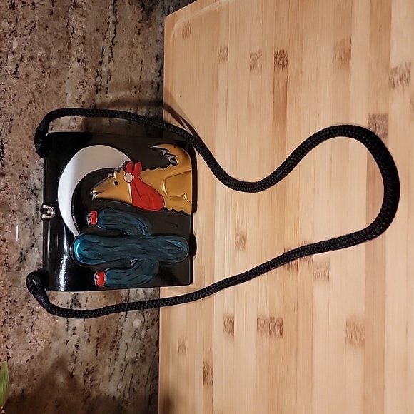 Rare Vintage western theme coyote, moon & cactus timmy woods crossbody handbag - Picture 6 of 6